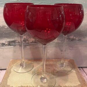 3  Lenox Ruby Red Wine Glasses